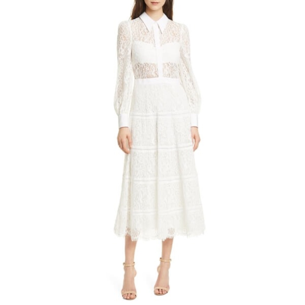 alice + olivia Anaya Lace Midi Shirtdress